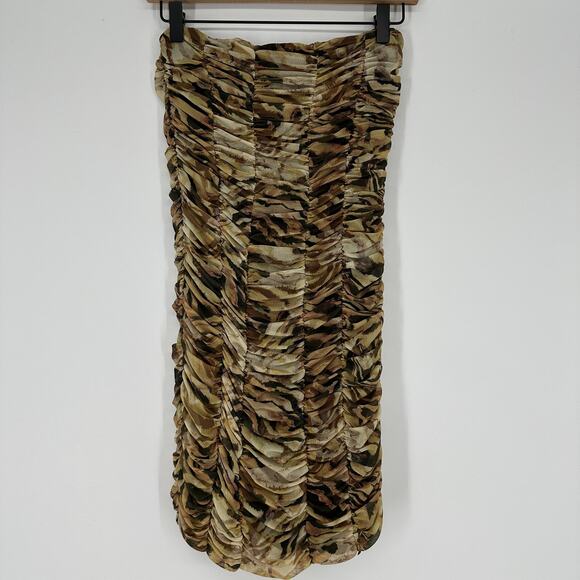 Topshop Bandeau Strapless Ruched Bodycon Neutral Mini Dress New Womens Small - Picture 2 of 7